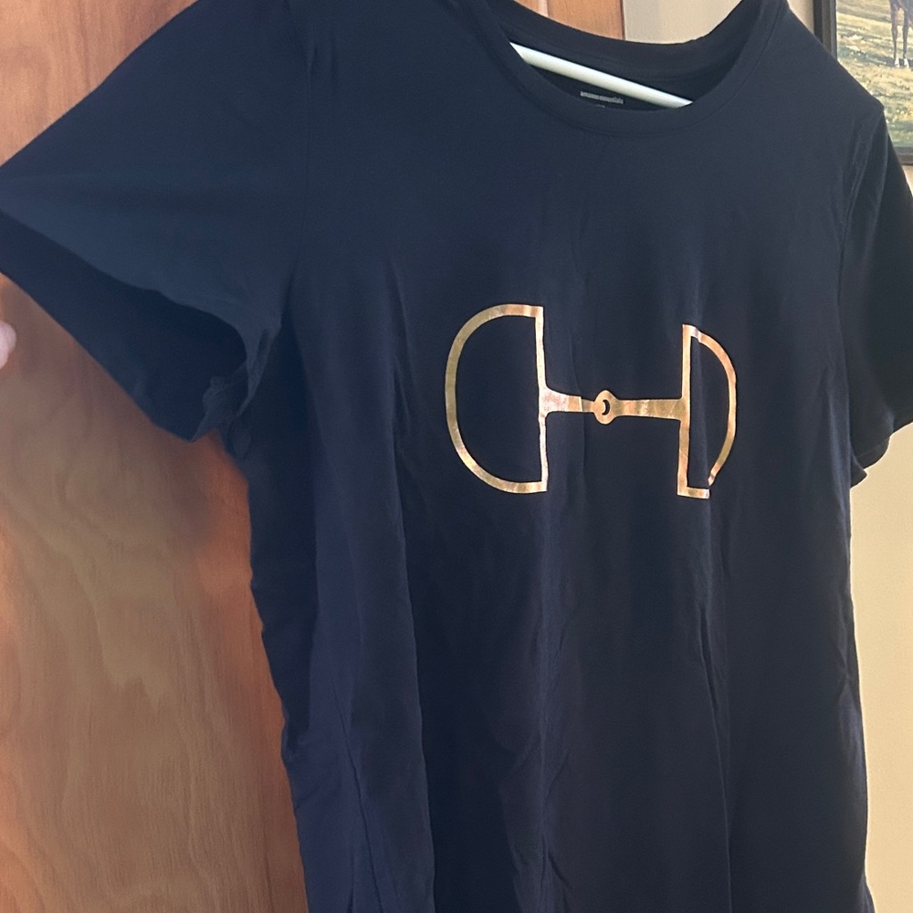 Black T-Shirt with Gold Design horse buckle